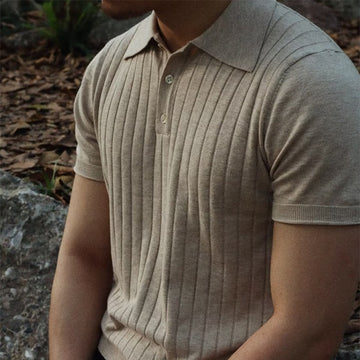 Wiaofellas Fashion Men Knit Polo Shirt Summer Short Sleeve Casual Strech Knitted Slim Tops Leisure Pure Color Button Lapel Men Polo T-shirt